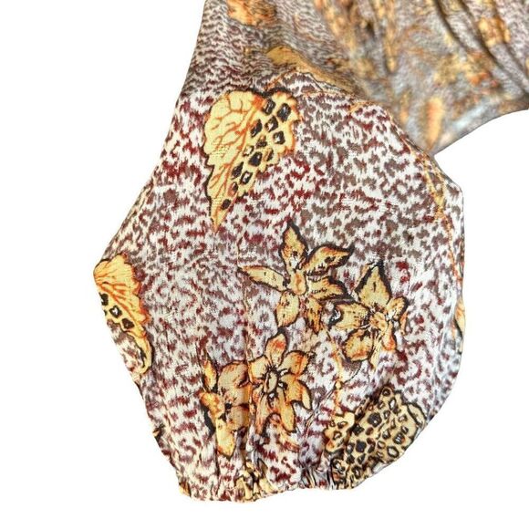 Rachel Zoe Bohemian Leopard Floral Print Deep V-neck Wrap Blouse - Picture 3 of 9